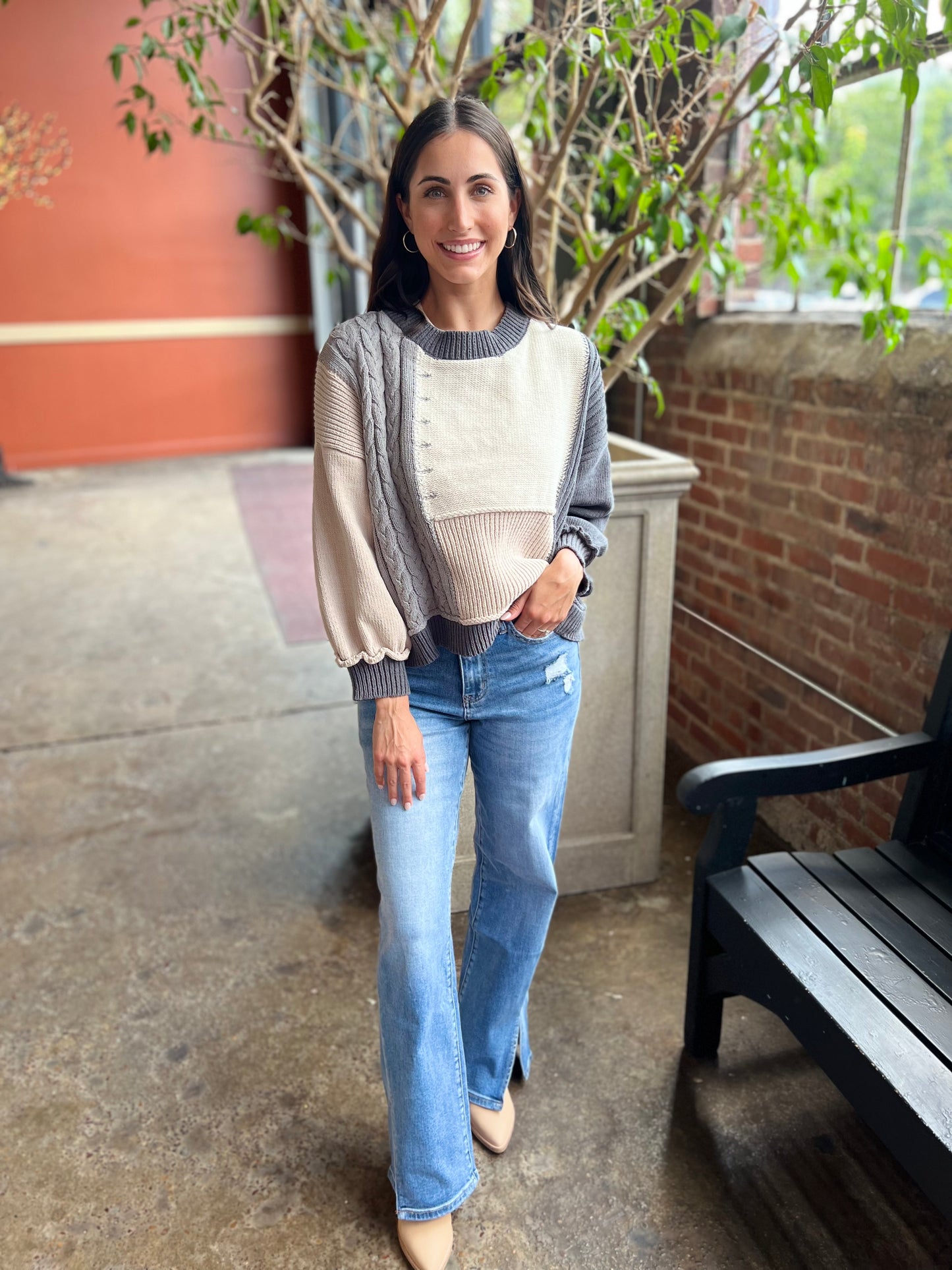 Love You Anyway Grey Multi Color Block Sweater