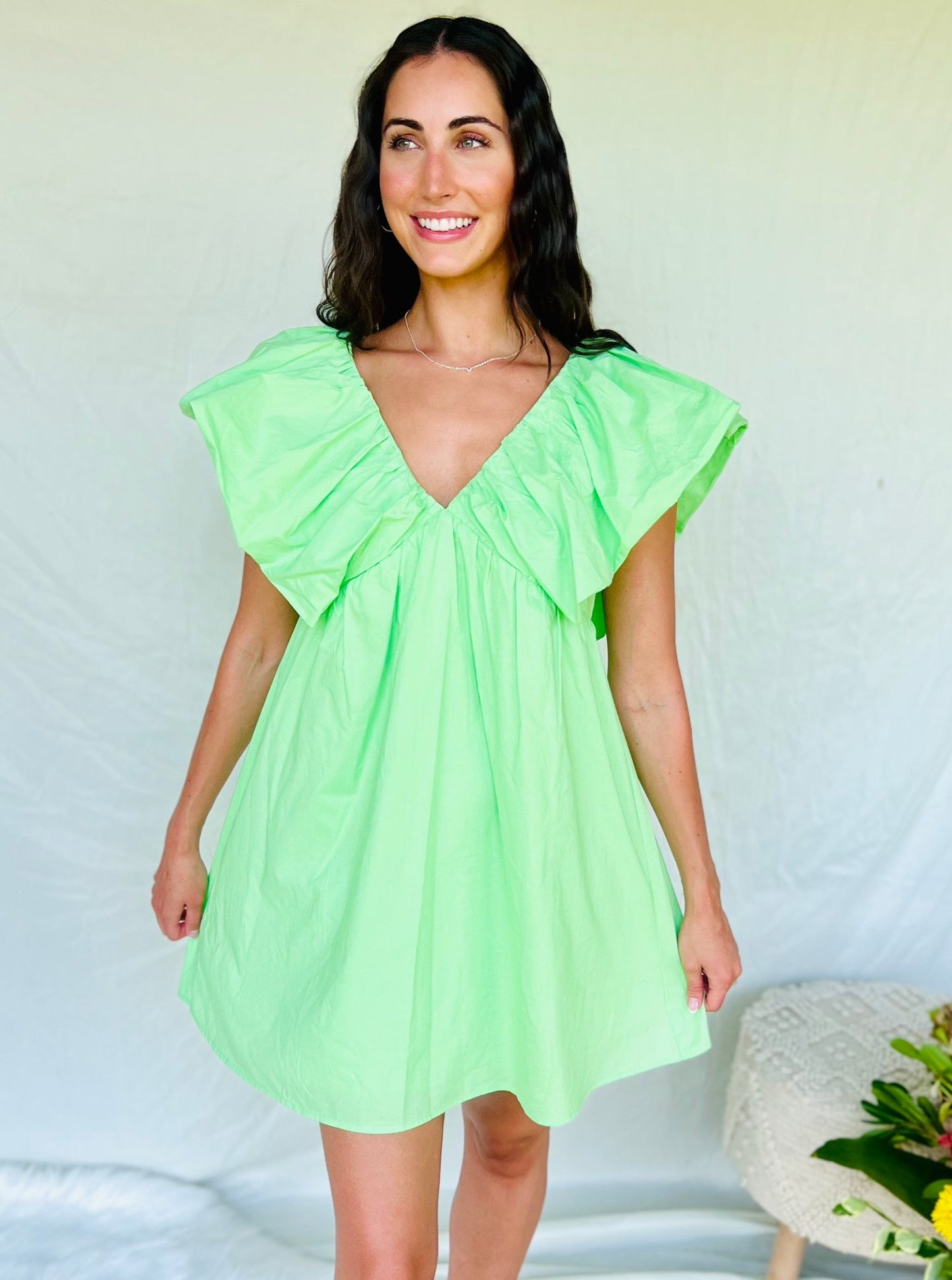 Rylee Puff Sleeve Babydoll Dress Honeydew