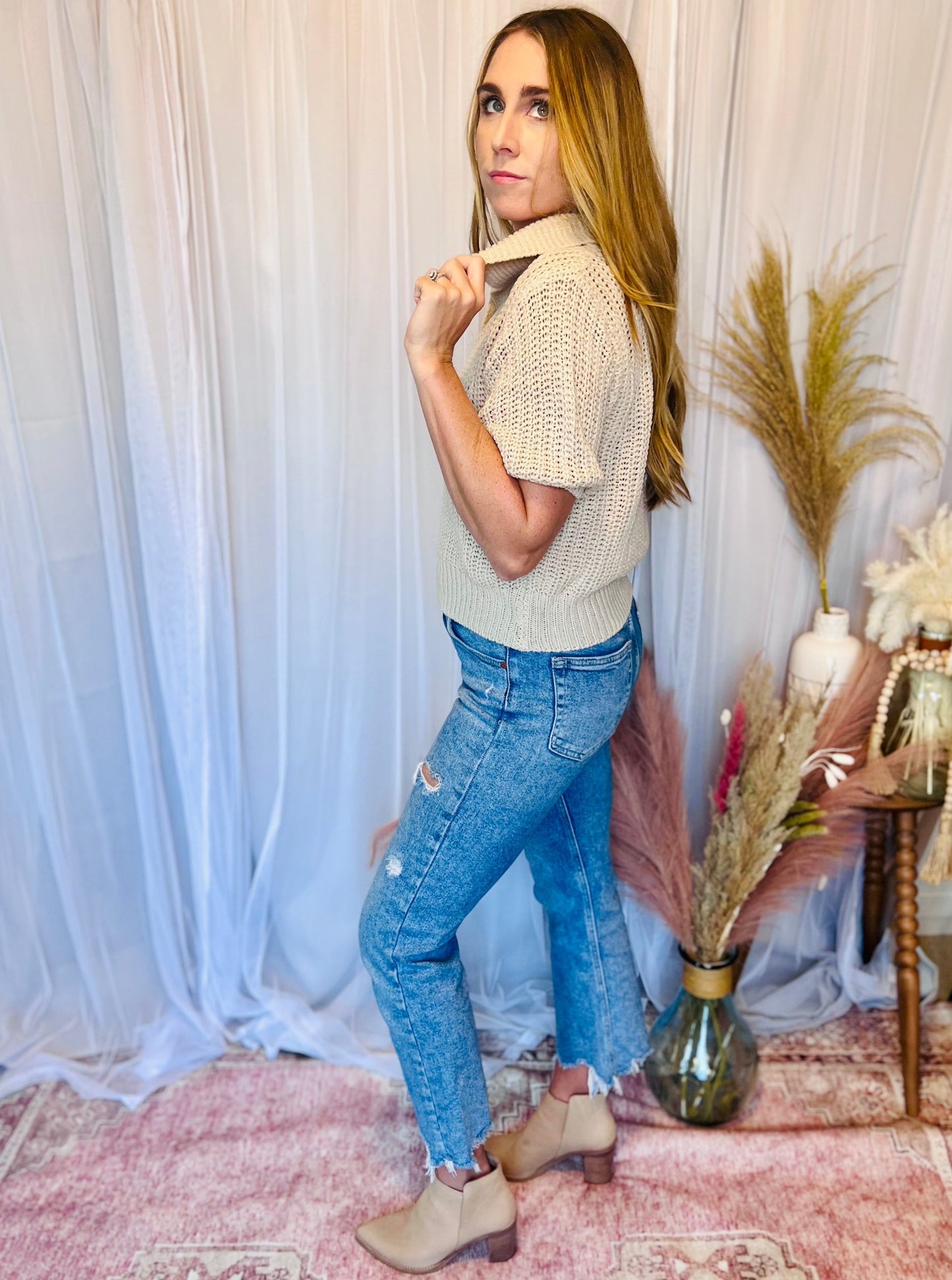 Piper Collared Short Sleeve Knit Top