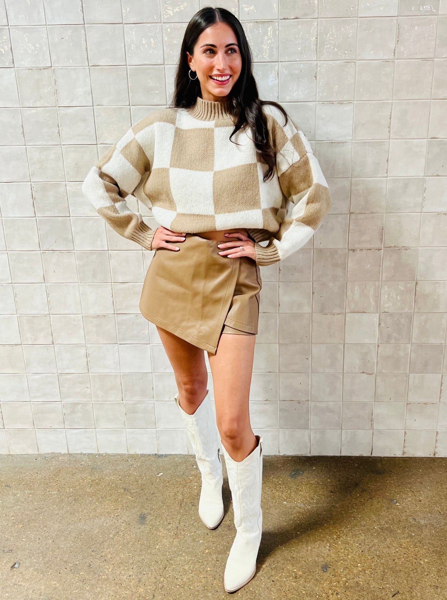 Clara Checkered Crew Neck Sweater