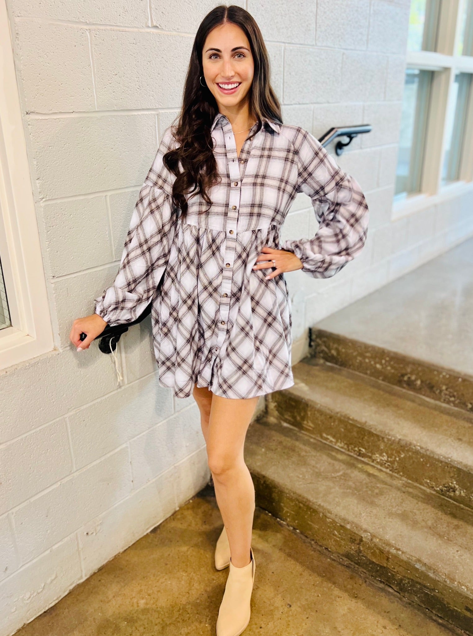 新品her lip to Checked Shirt Mini Dress S Chloe Mini Plaid Babydoll Dress – Wild Iris Boutique