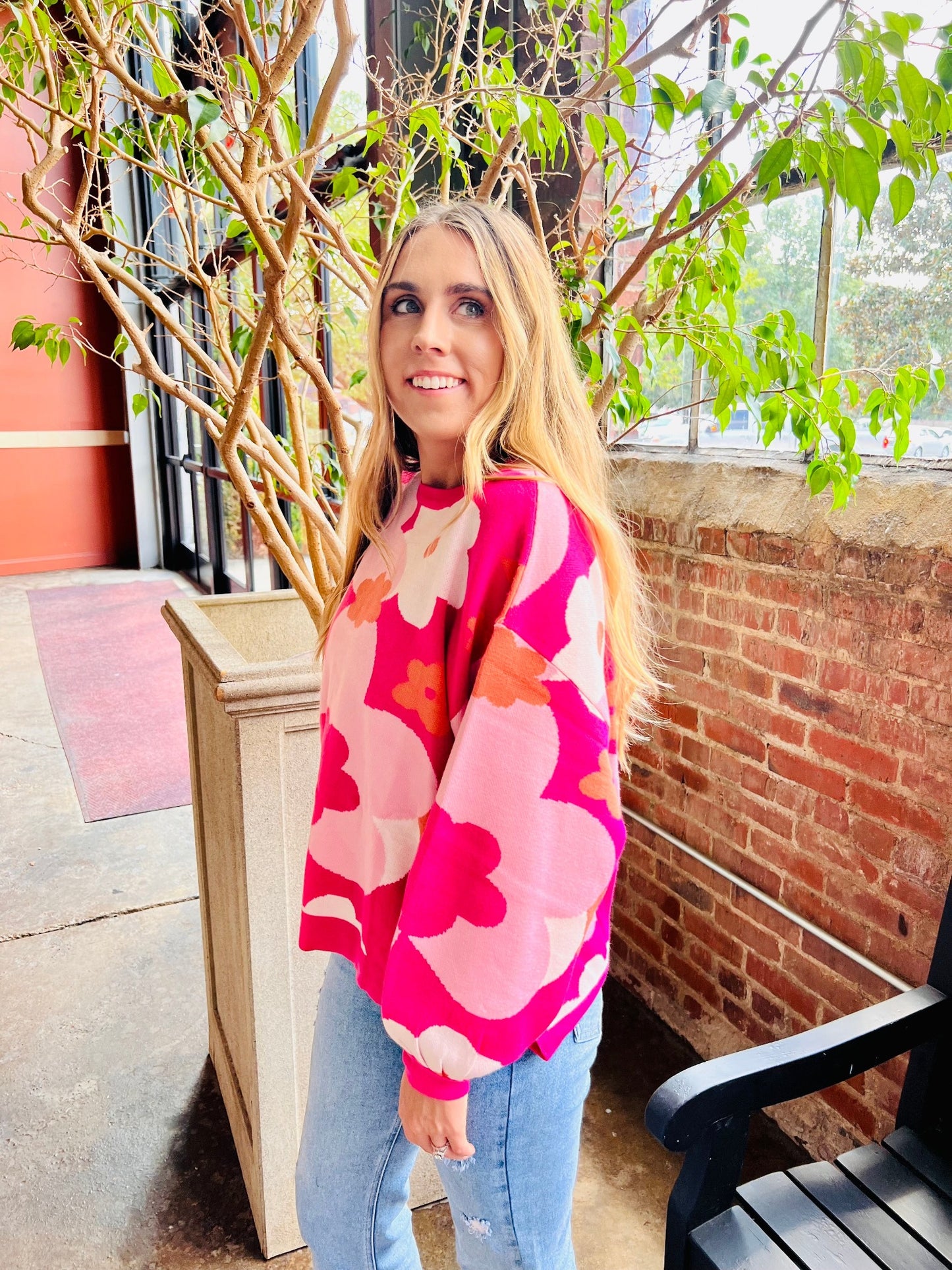 Jackie Floral Print Knit Sweater