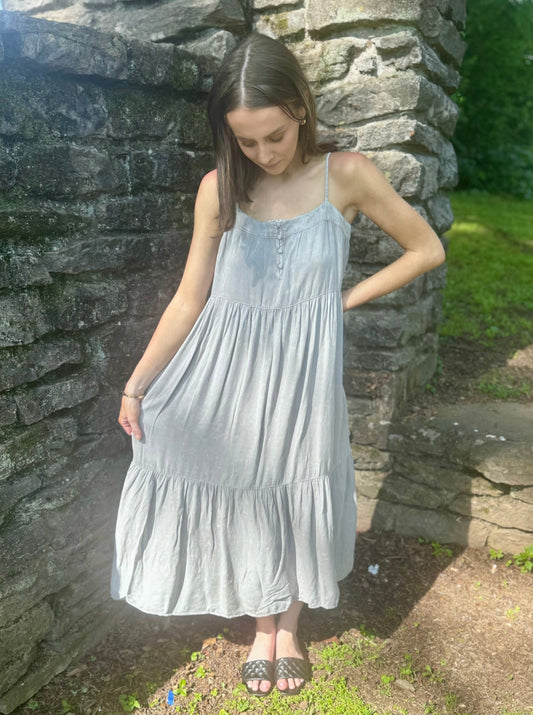Lexa Gray Snow Washed Tiered Cami Dress