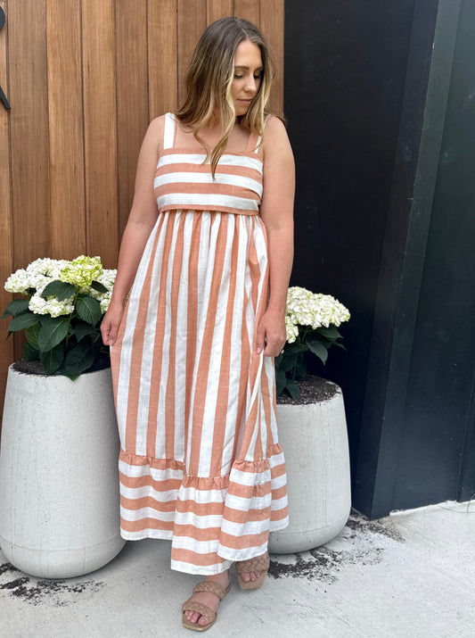 Evan Orange Stripe Midi Dress
