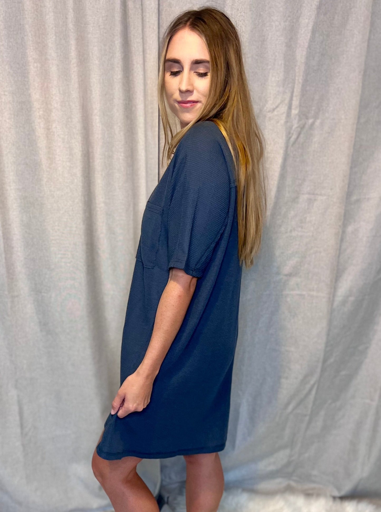 Wrenly Navy Waffle Knit Mini Dress