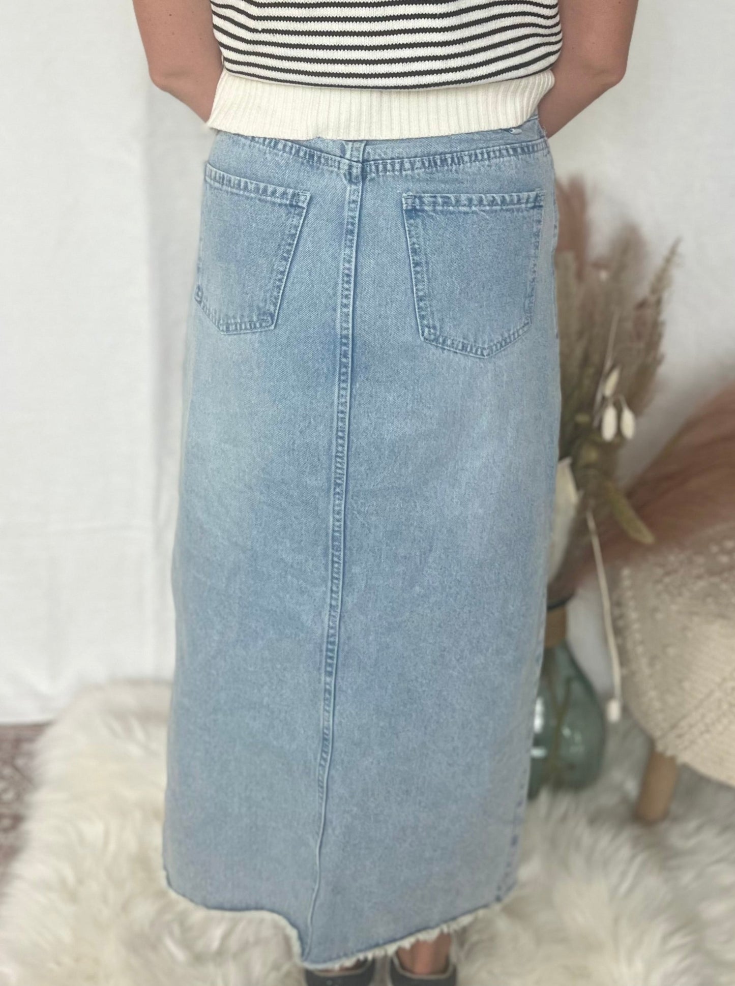 Alani Slit Denim Midi Skirt