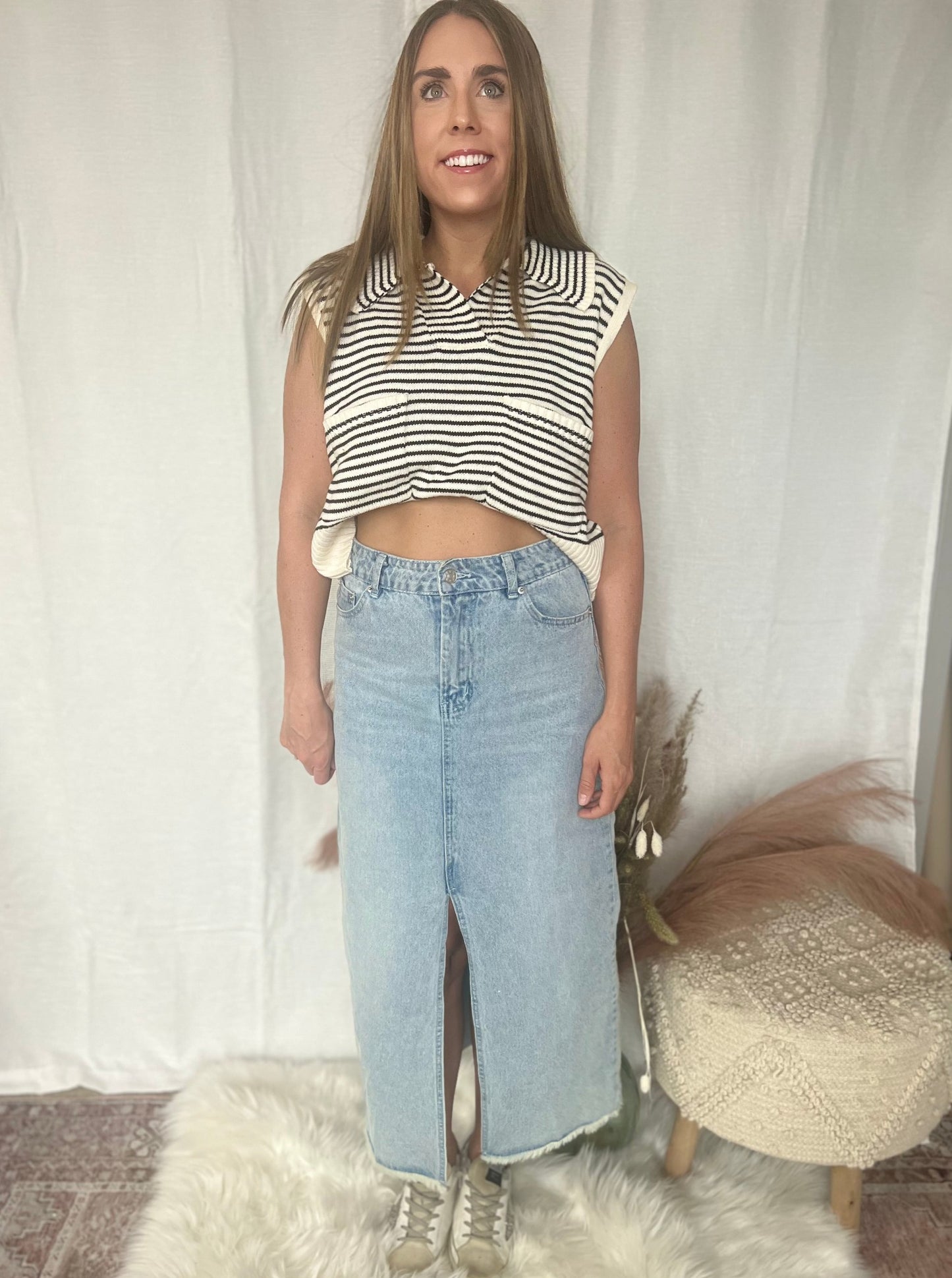 Alani Slit Denim Midi Skirt