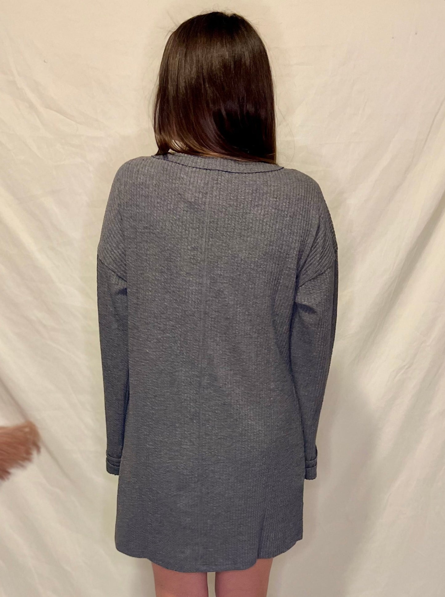 Follow Me Long Sleeve Charcoal Mini Dress