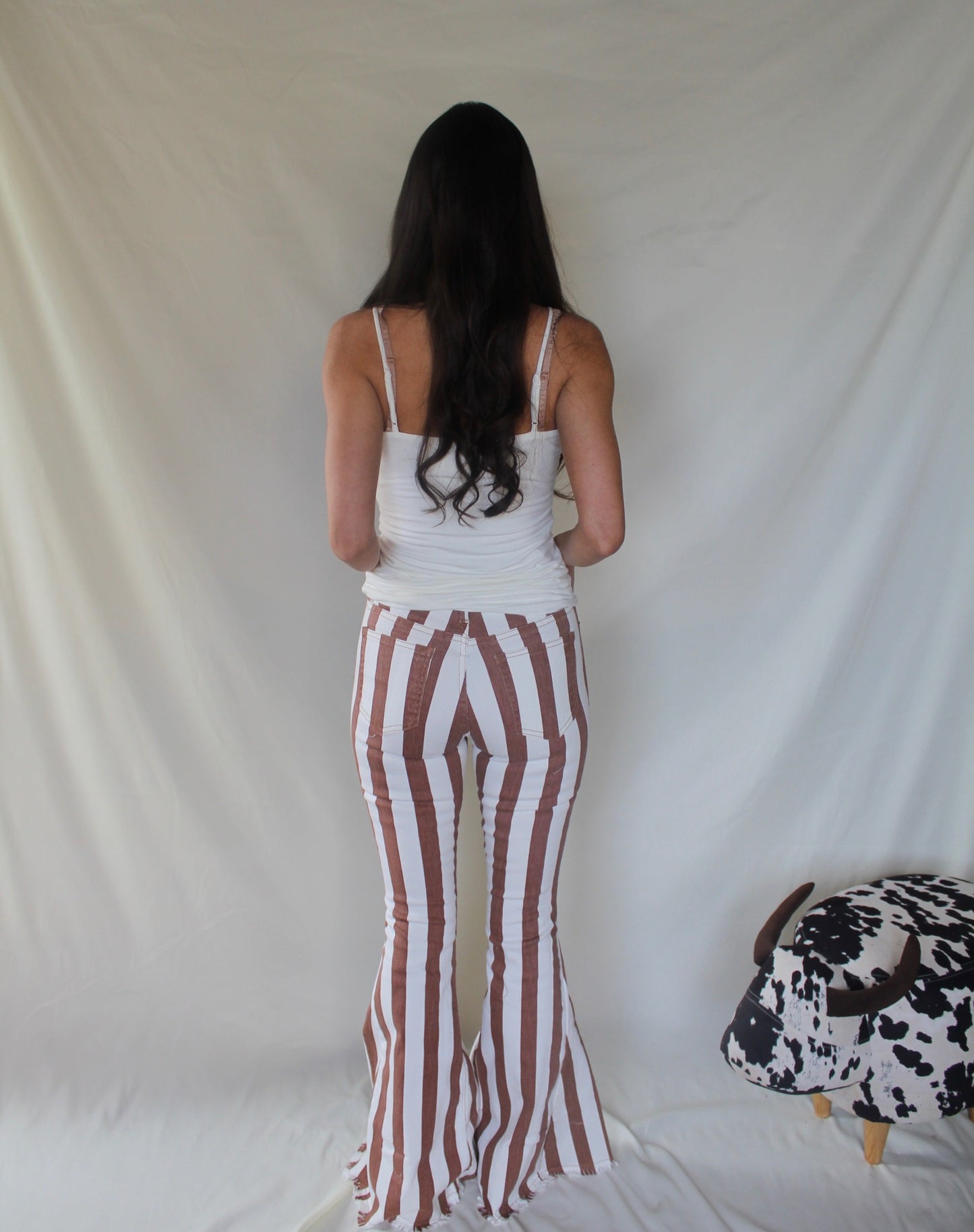 Lainey Rust/White Striped Flared Jeans