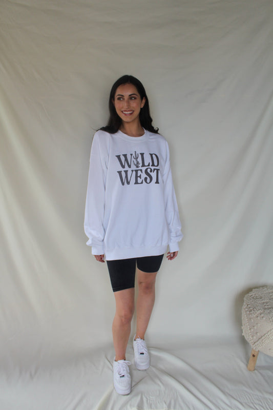 "Wild West" White Graphic Sweatshirt