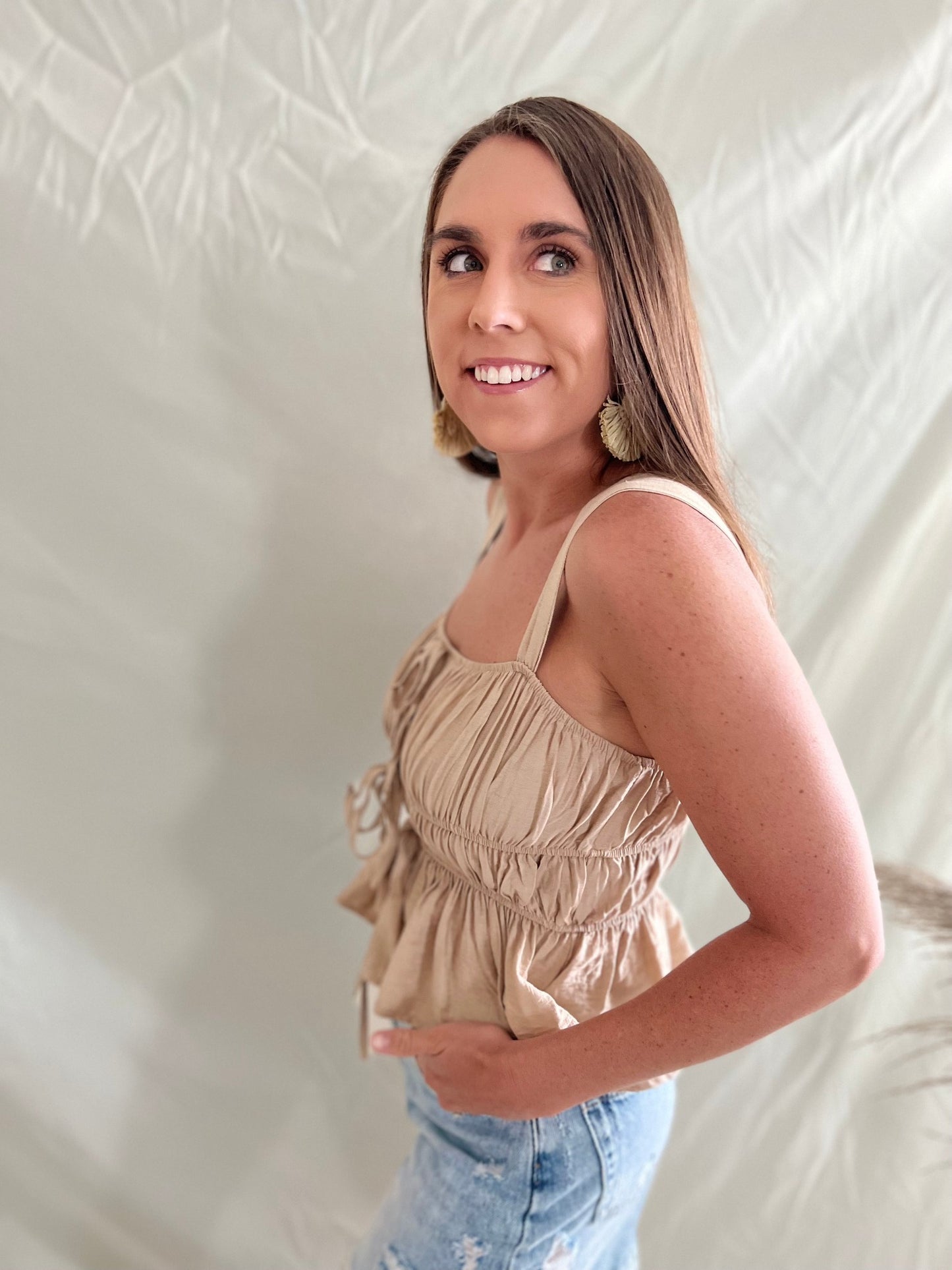 Feel The Love Tan Front Tie Top
