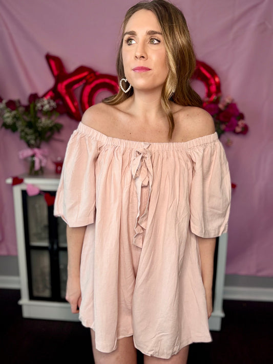 Ada Light Pink Square Neck Romper