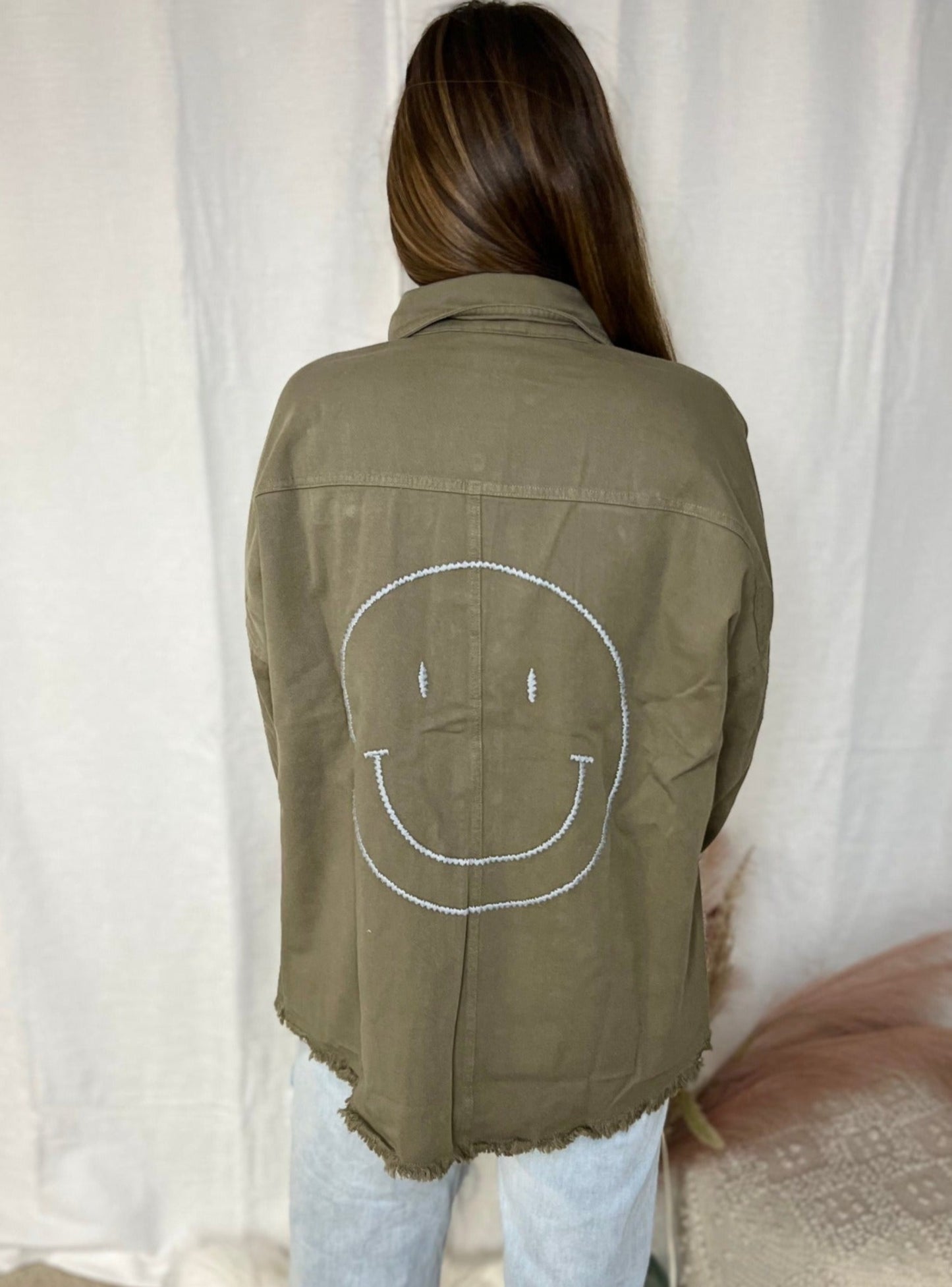Kali Smiley Embroidered Shirt Jacket
