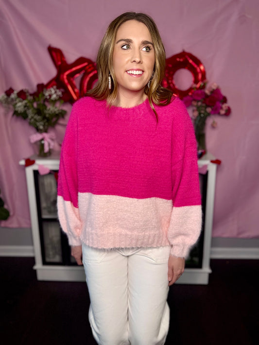 Evie Two Toned Pink Fuzzy Sweater