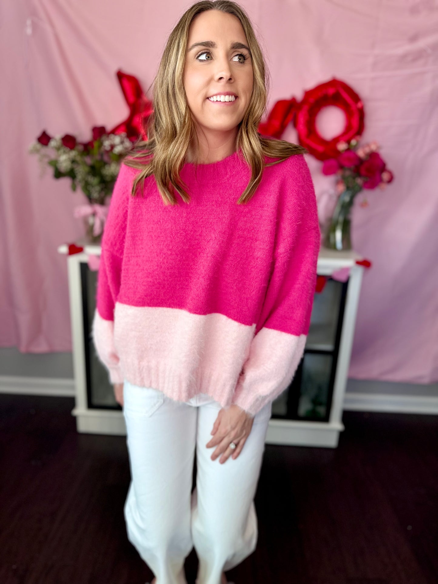 Evie Two Toned Pink Fuzzy Sweater