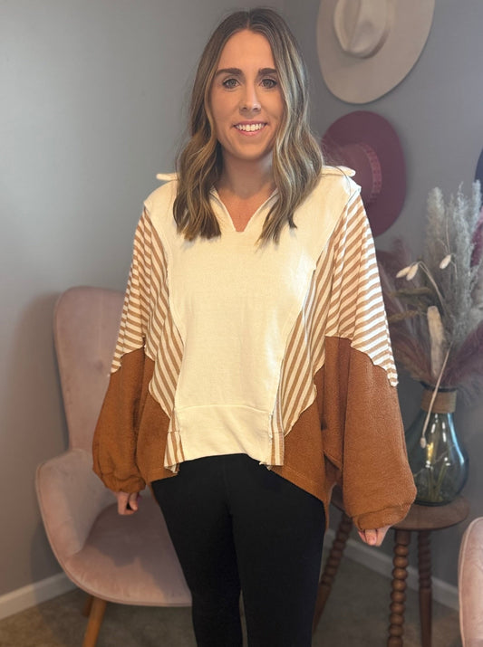 Peyton Cream & Camel Terry Knit Pullover