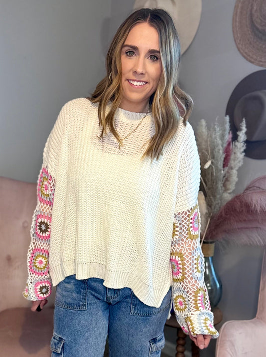 Delilah Ivory & Color Crotchet Sweater