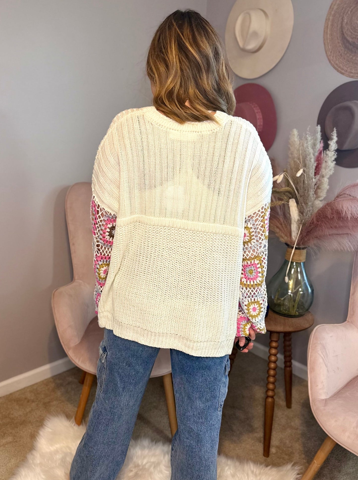 Delilah Ivory & Color Crotchet Sweater