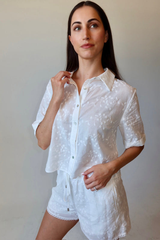 Haven White Eyelet Button Down Matching Set