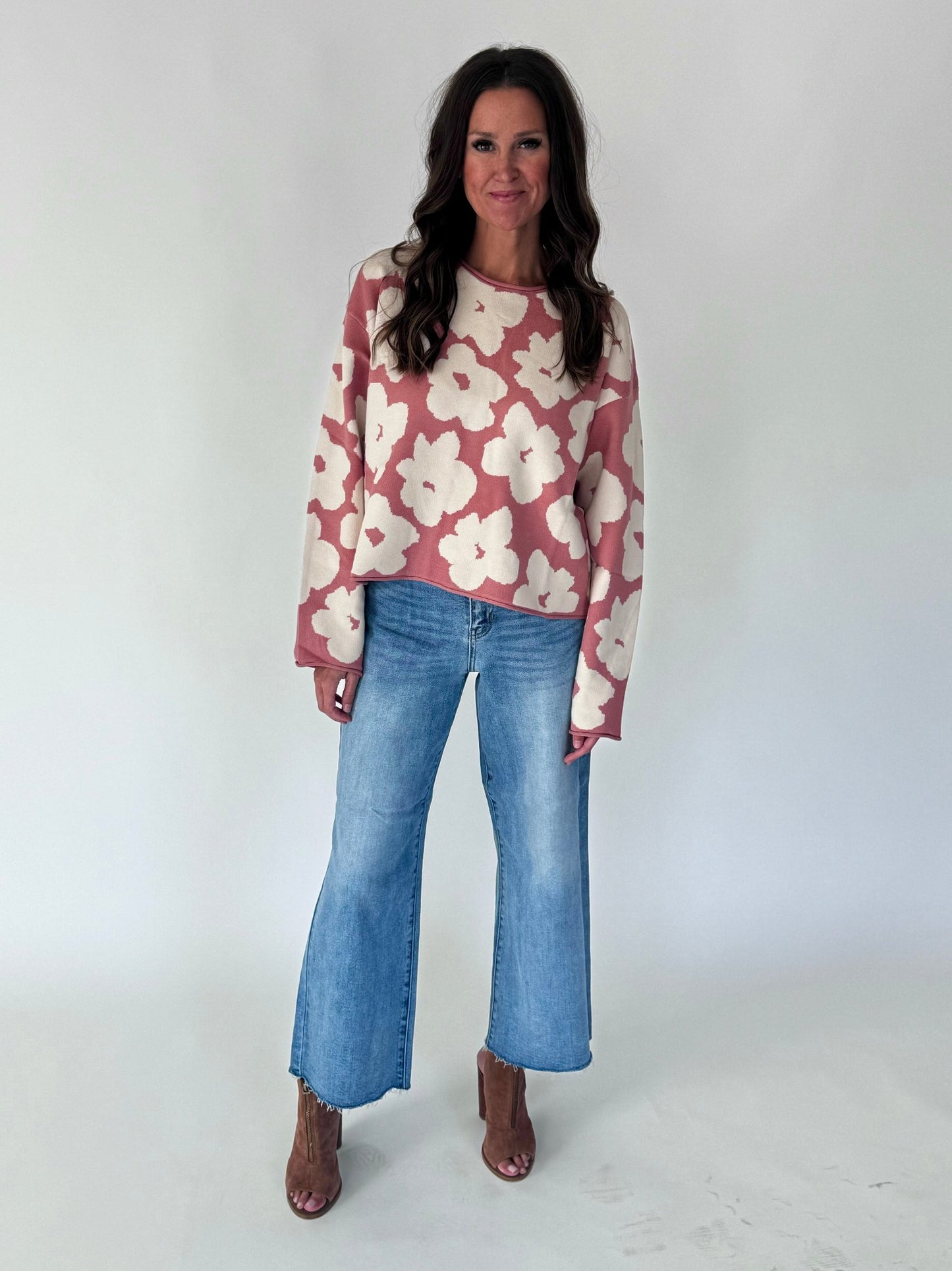 Wrenley Rose and Oat Floral Sweater