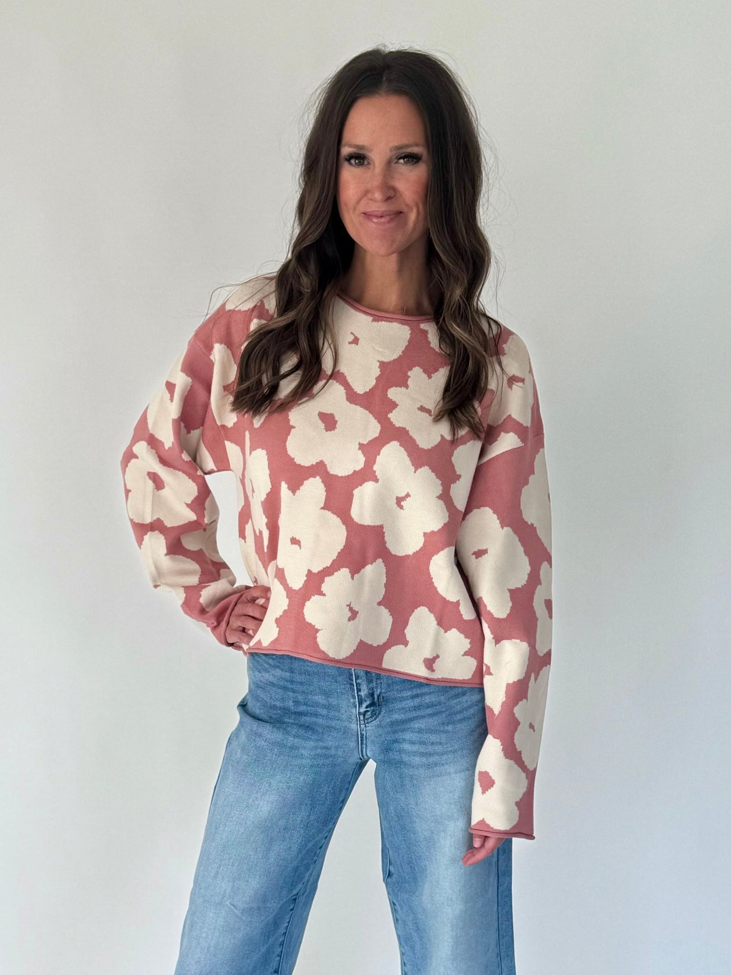 Wrenley Rose and Oat Floral Sweater