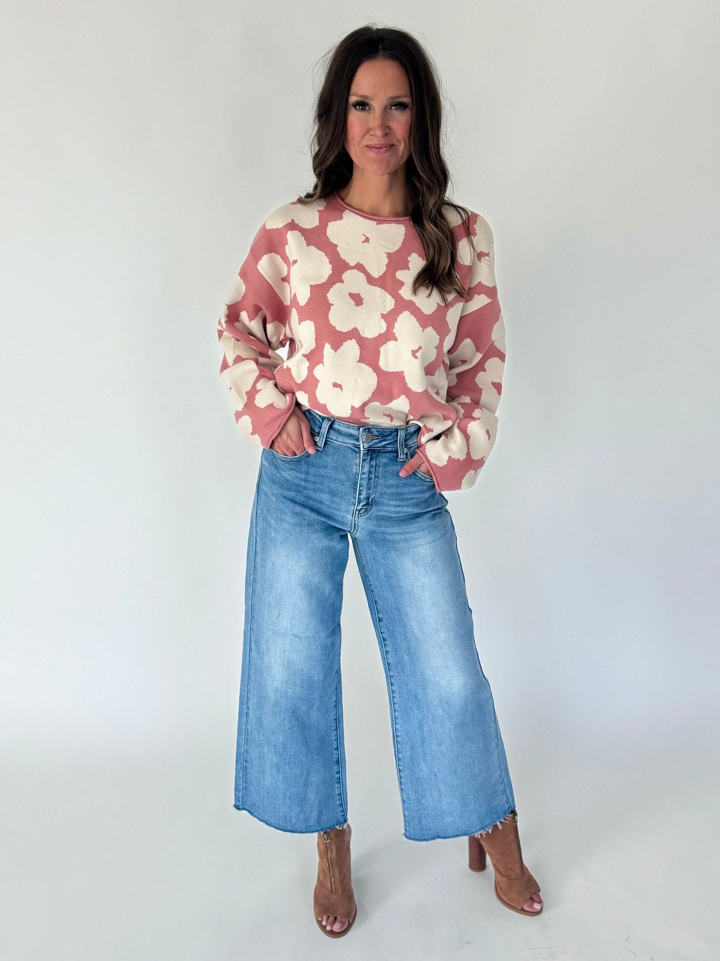 Wrenley Rose and Oat Floral Sweater