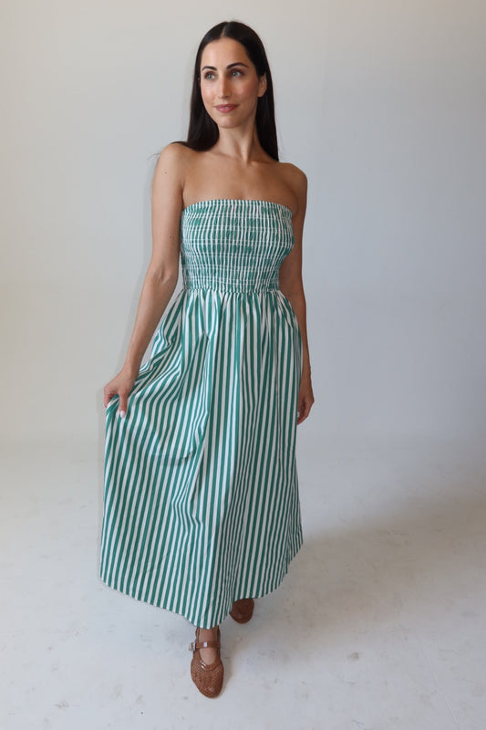 Isla Green and White Stripe Strapless Maxi Dress