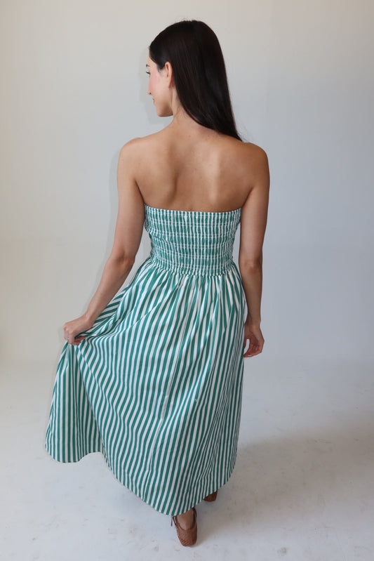 Isla Green and White Stripe Strapless Maxi Dress
