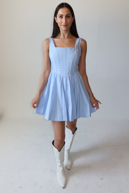 Mandi Light Blue Mini Dress with Corset Top