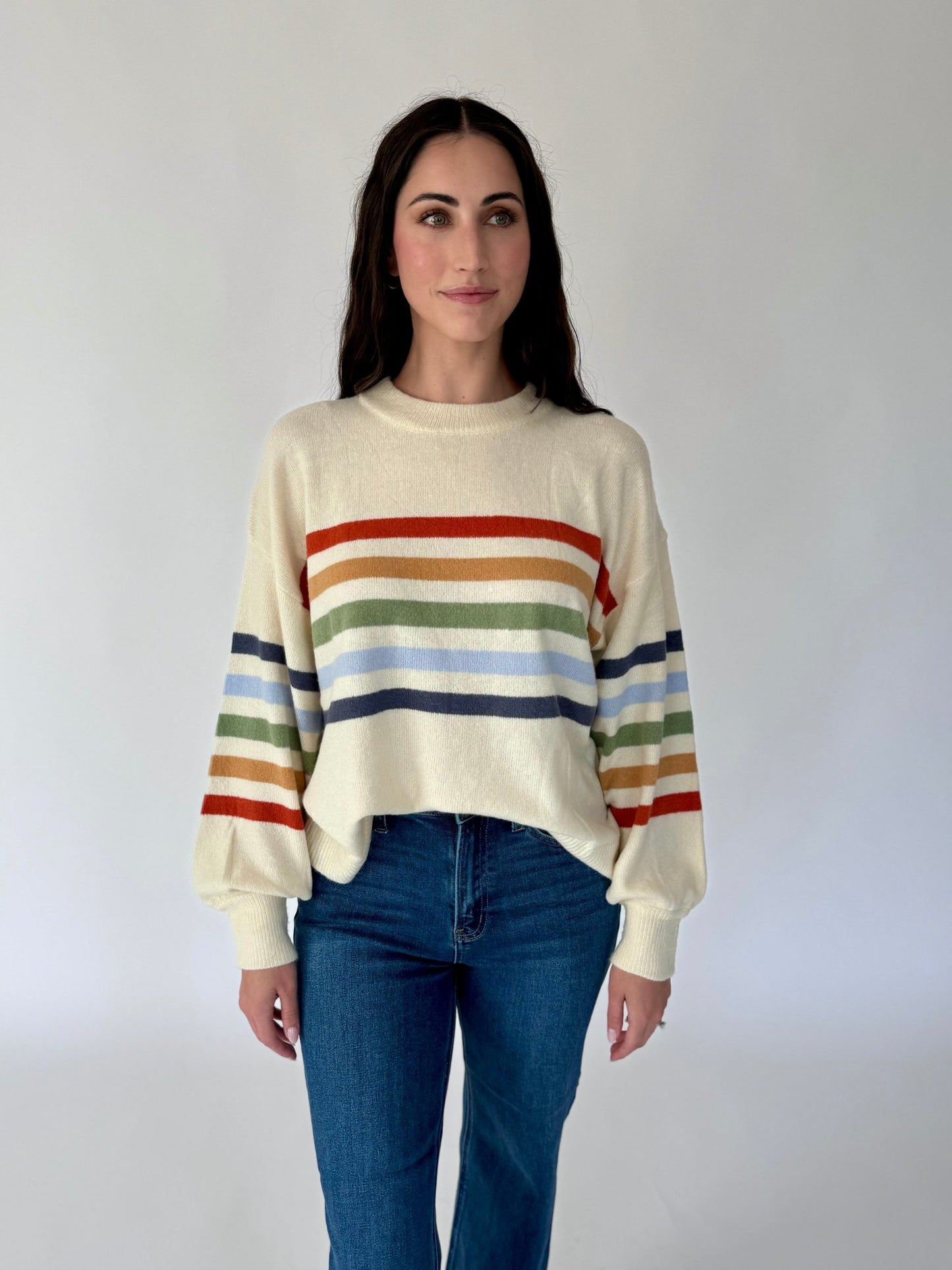 Teagan Rainbow Stripe Balloon Sweater