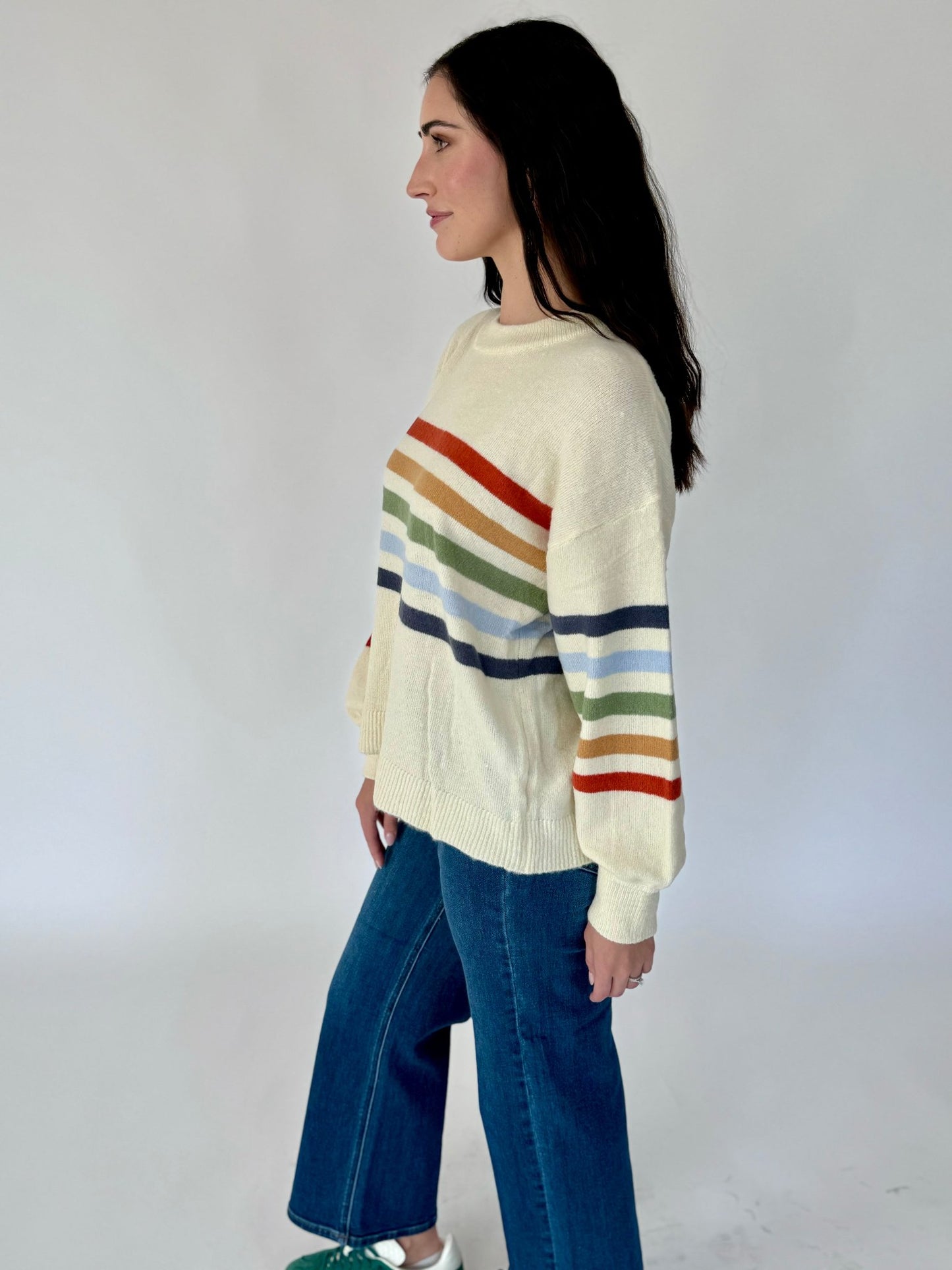 Teagan Rainbow Stripe Balloon Sweater