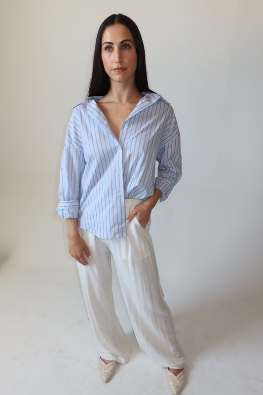 Blue Stripe Button Down Top