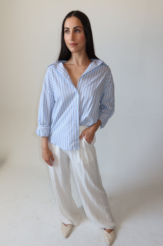 Blue Stripe Button Down Top