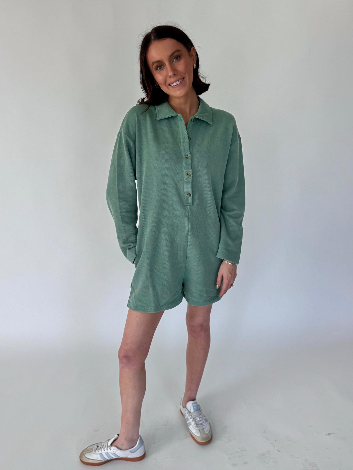 Jade Green Ribbed Romper