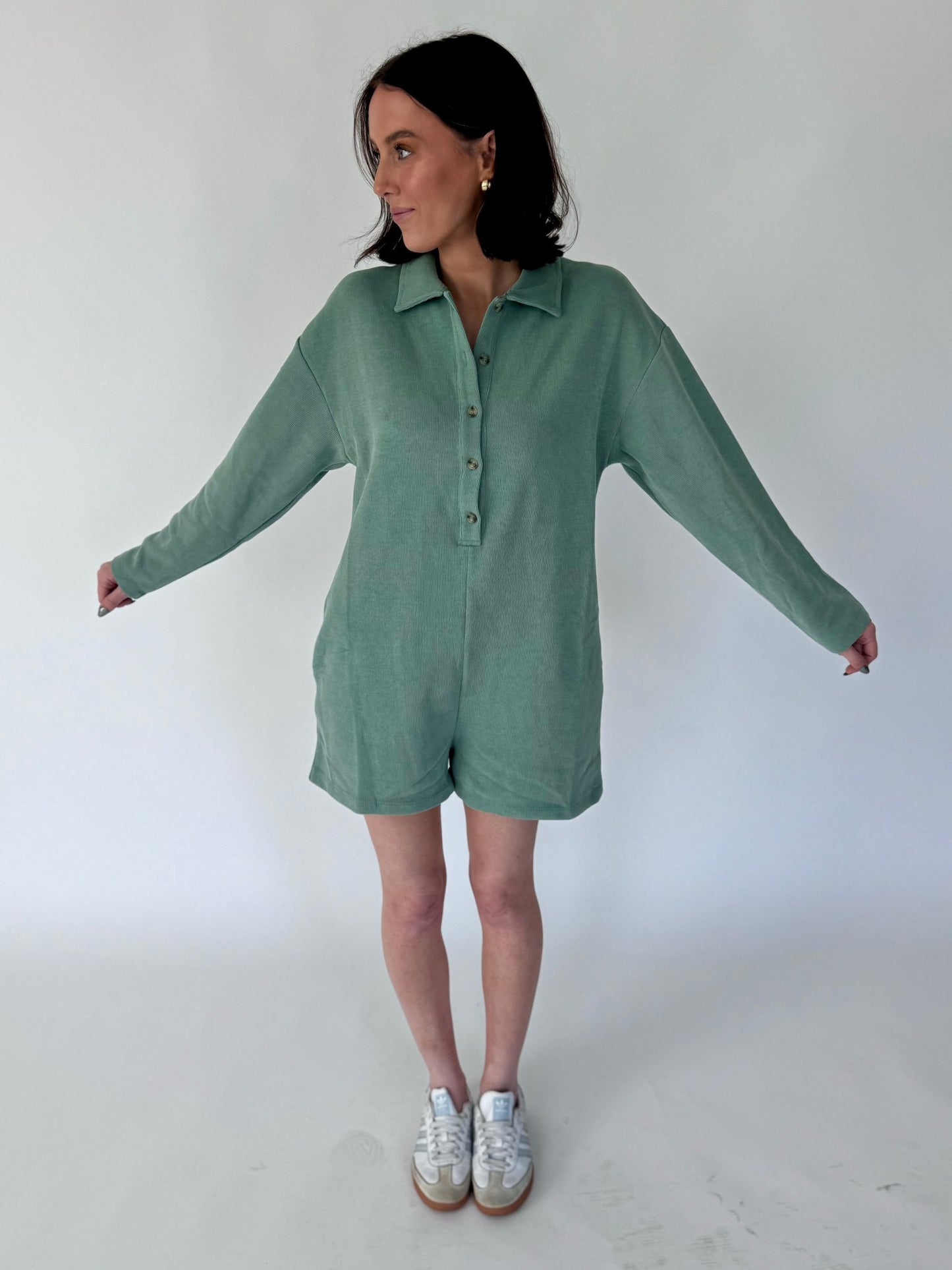 Jade Green Ribbed Romper