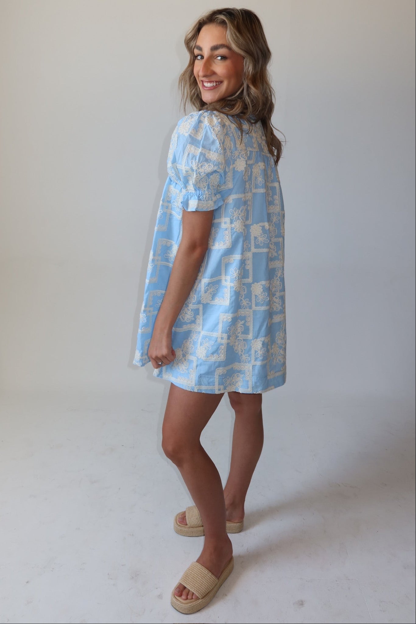 Rowan Sky Blue Embroidered Shift Dress