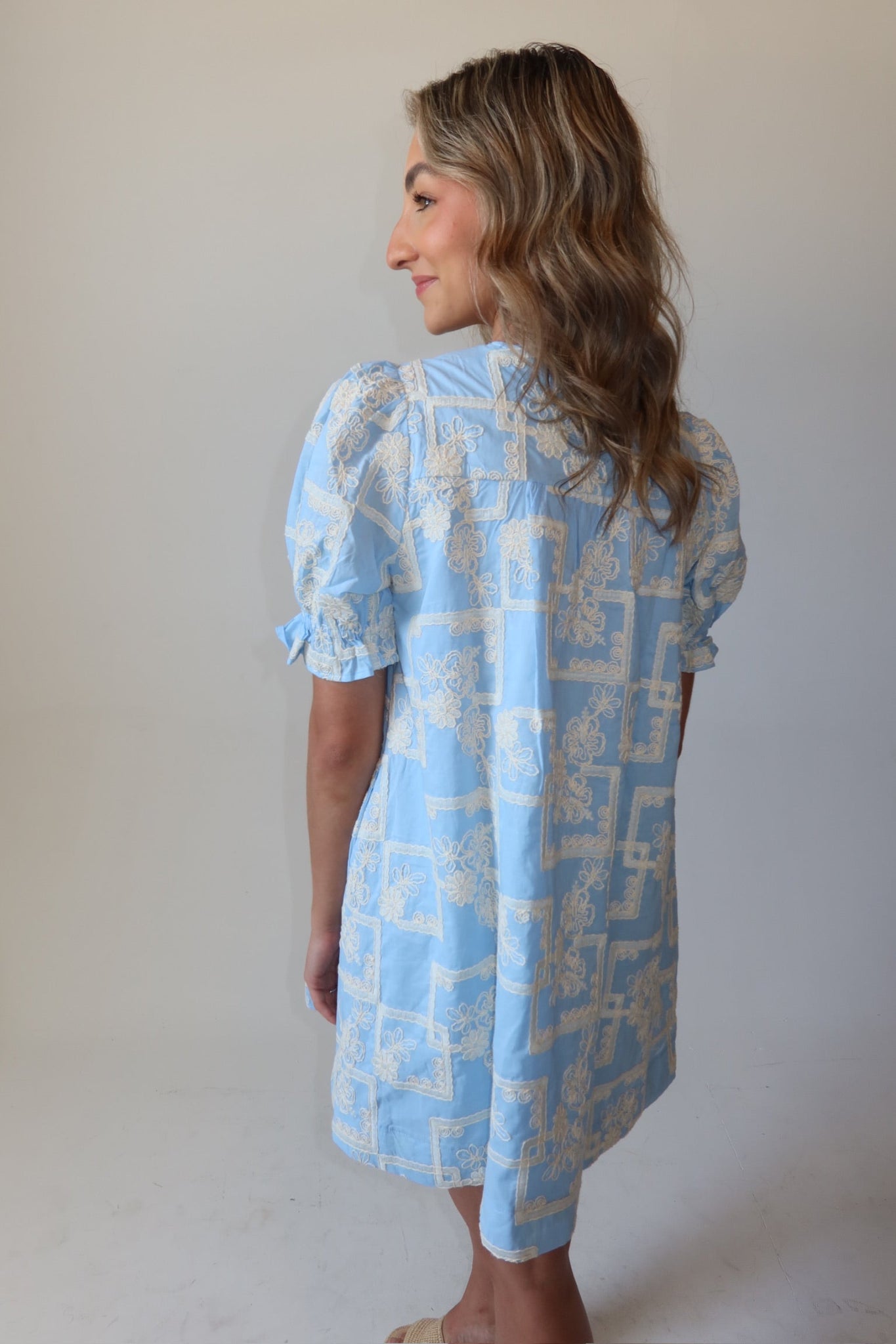 Rowan Sky Blue Embroidered Shift Dress
