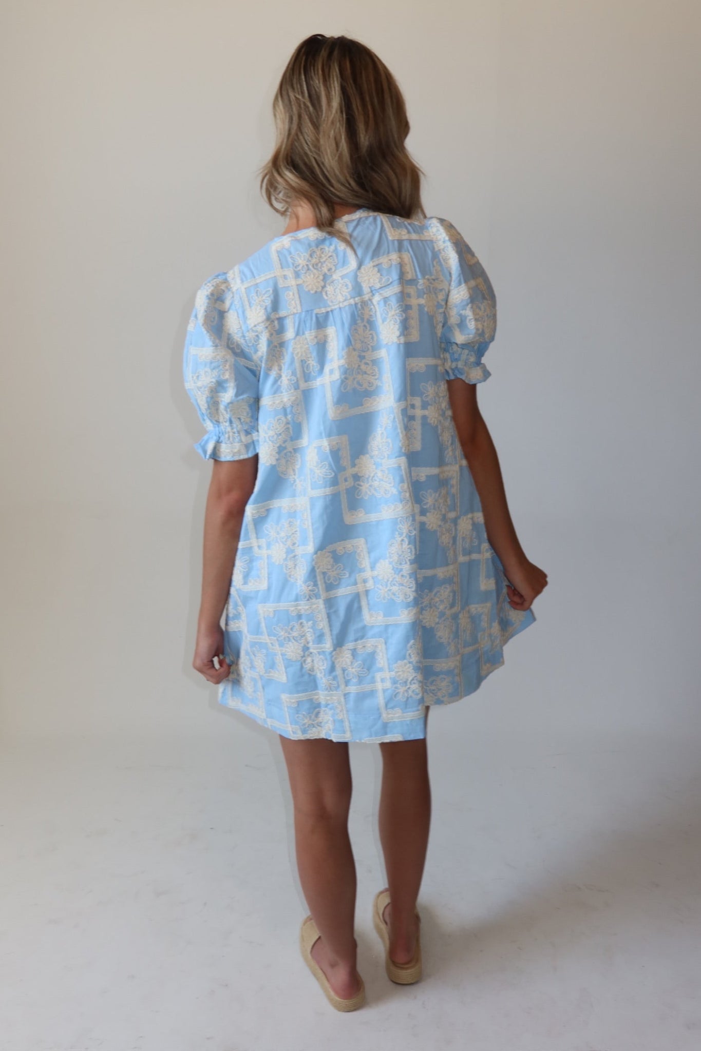 Rowan Sky Blue Embroidered Shift Dress
