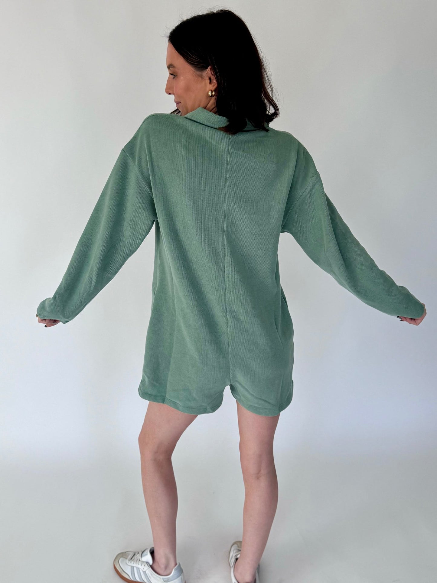 Jade Green Ribbed Romper