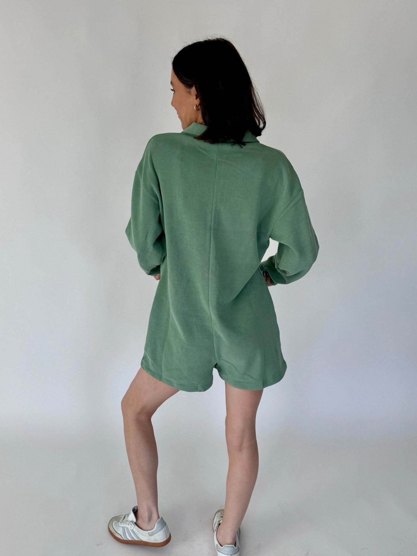 Jade Green Ribbed Romper