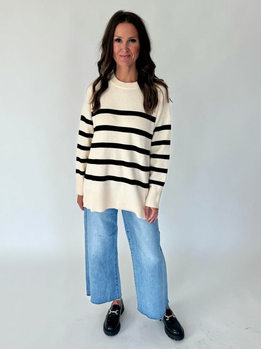 Aurora Ivory and Black Stripe Sweater