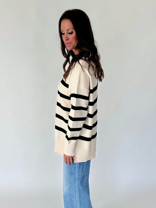 Aurora Ivory and Black Stripe Sweater