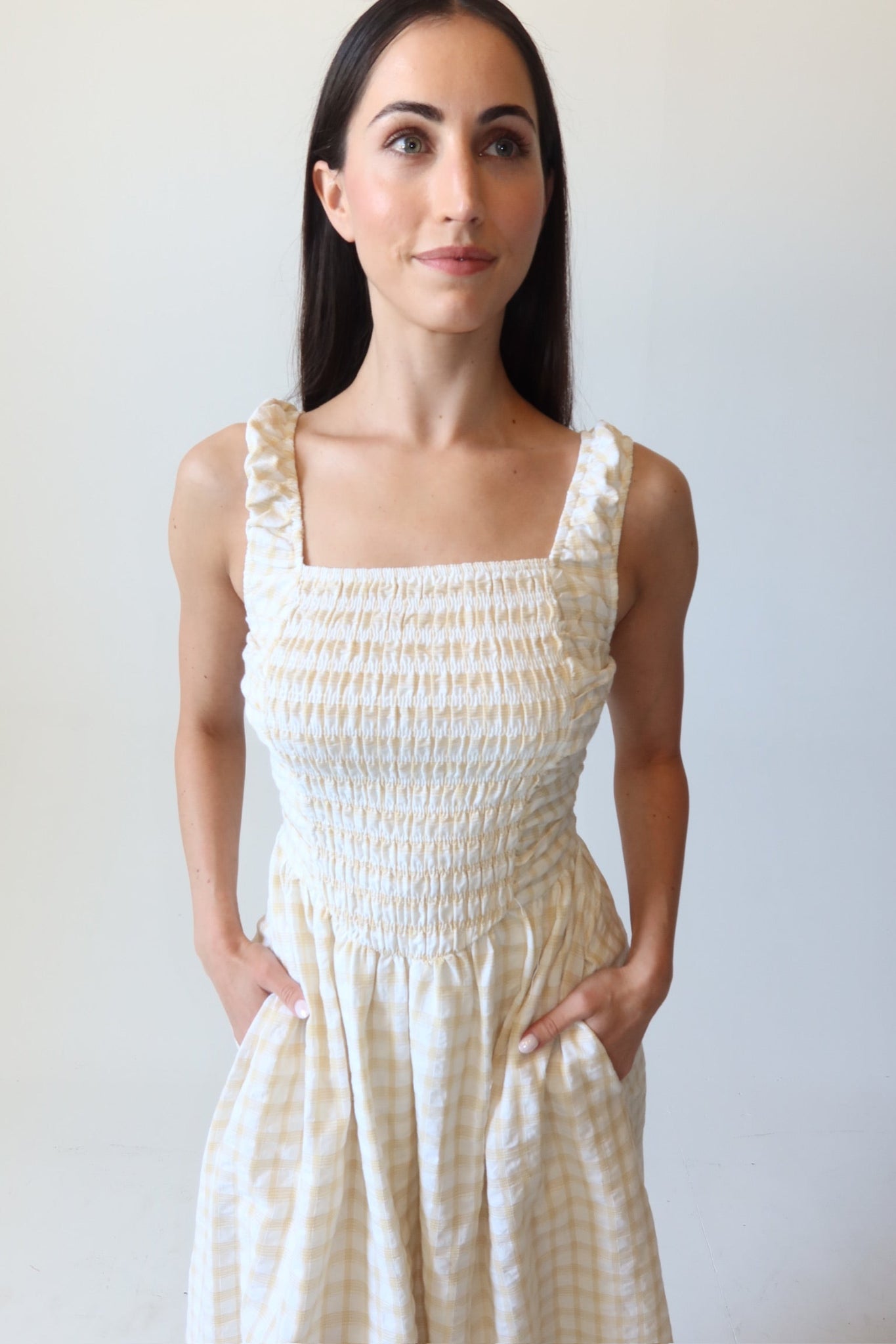 yellow gingham maxi dress Yellow Gingham Print Sweetheart Tie Back Tiered Maxi Dress