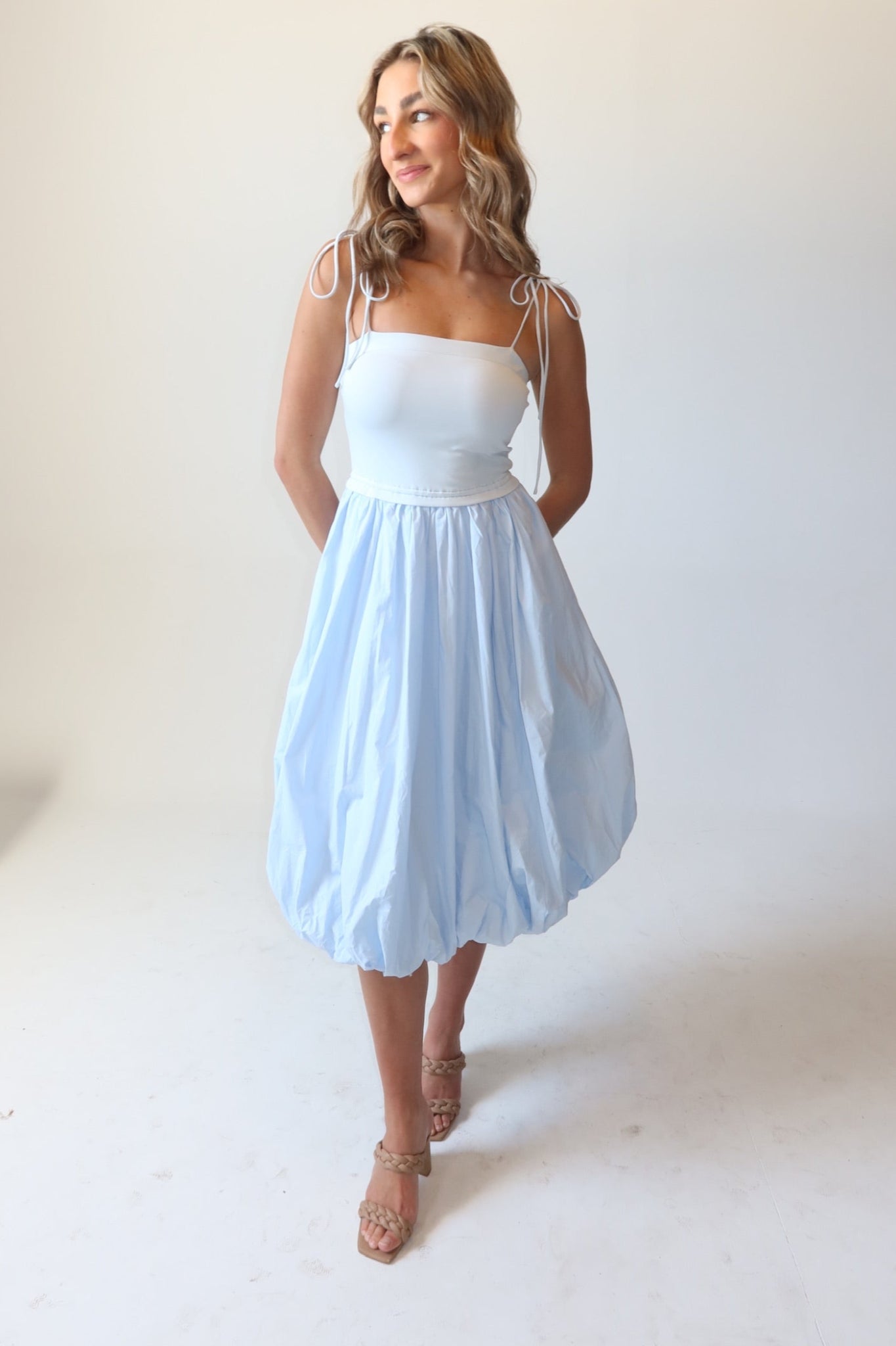 Marlow Light Blue Bubble Midi Dress Wild Iris Boutique Marlow Light Blue Bubble Midi Dress Wild Iris Boutique