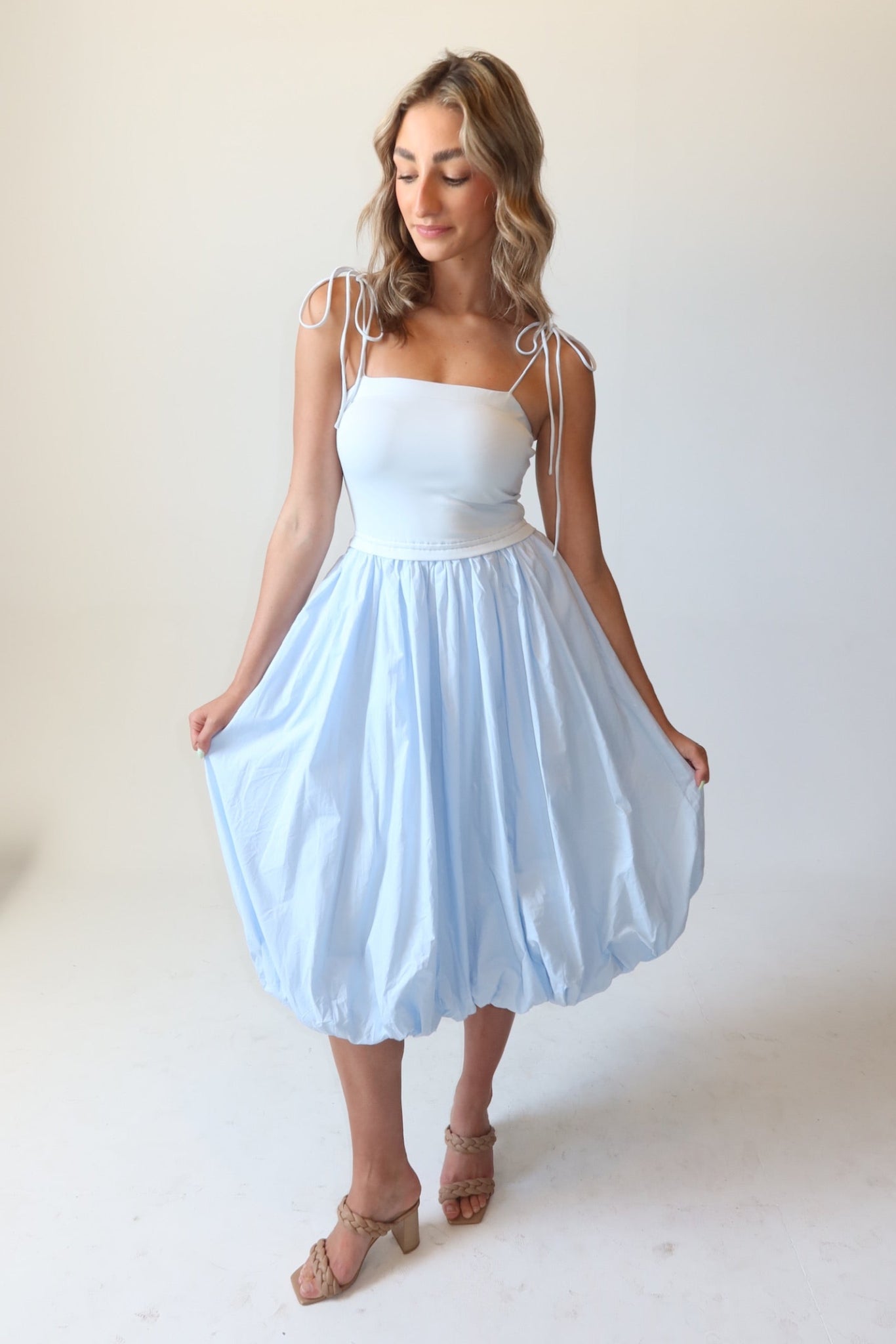 Marlow Light Blue Bubble Midi Dress Wild Iris Boutique Marlow Light Blue Bubble Midi Dress Wild Iris Boutique