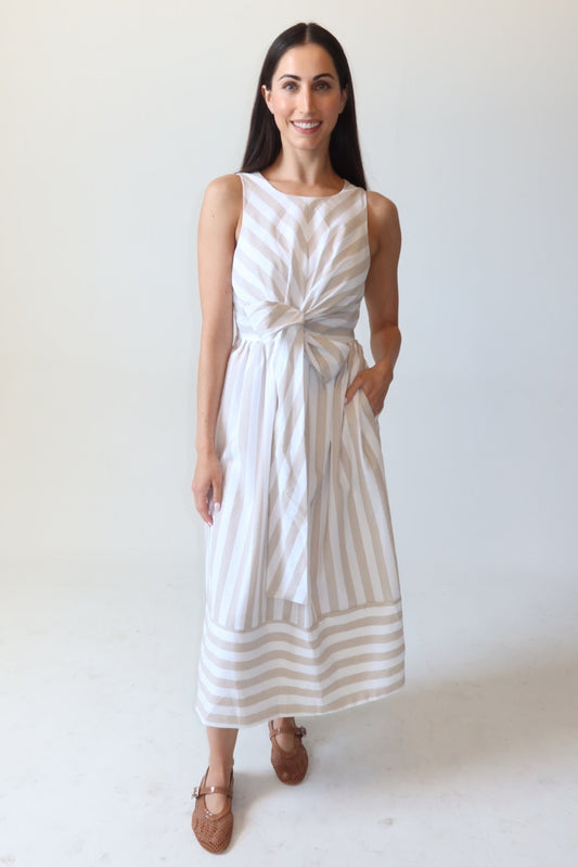 Alexis Tan and White Stripe Maxi with Front Bow
