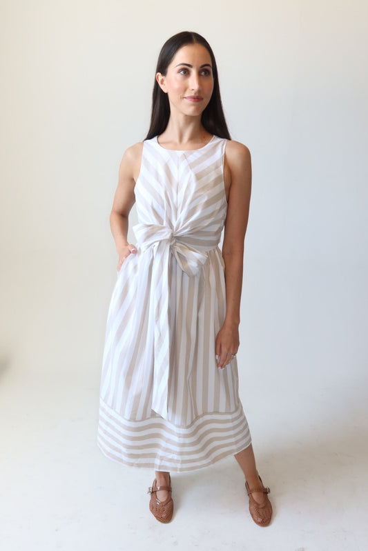 Alexis Tan and White Stripe Maxi with Front Bow