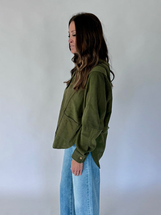 Tracy Olive Half Button Up Hoodie