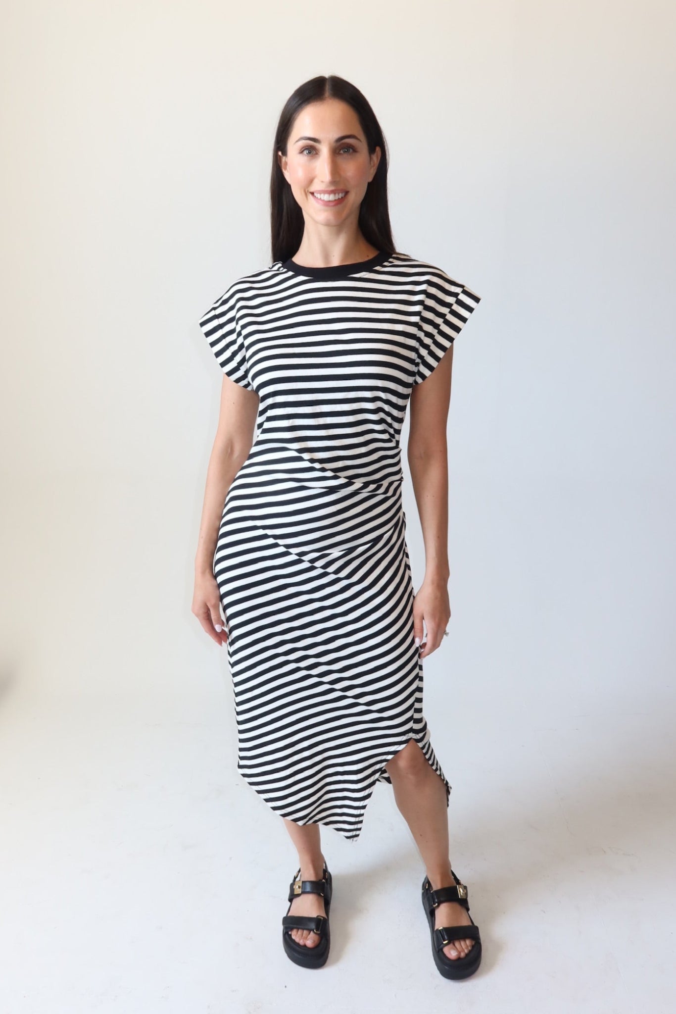Briella Black & White Stripe Midi Dress