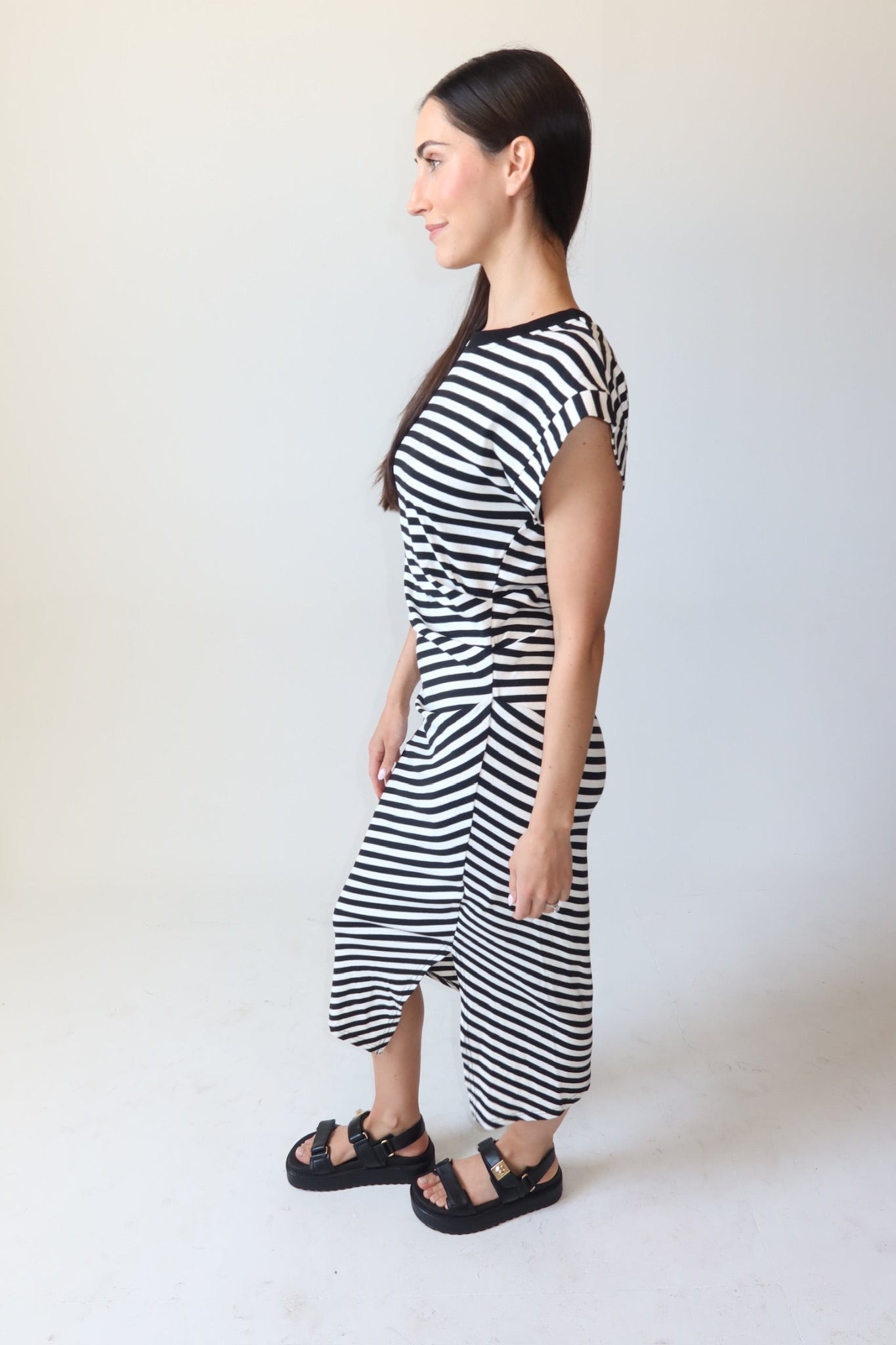 Briella Black & White Stripe Midi Dress